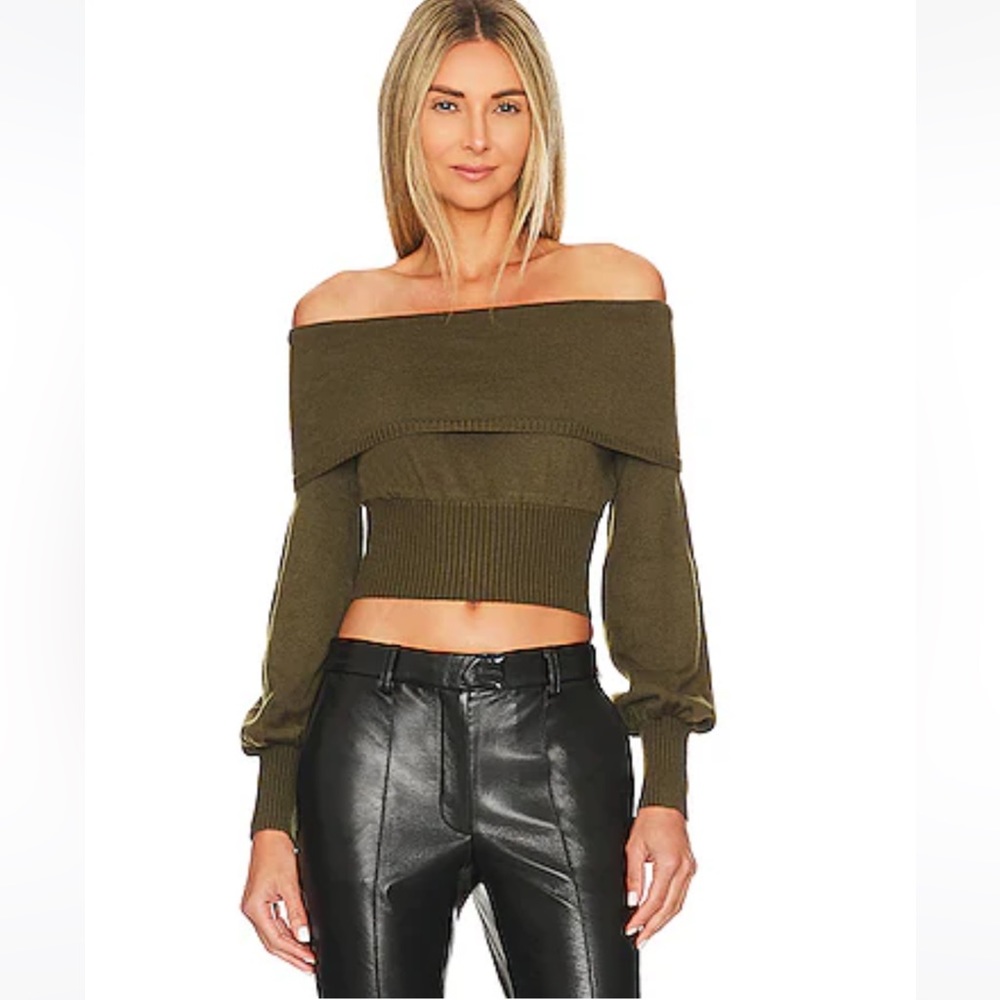 NWOT - House of Harlow 1960 x Revolve Chey Off Shoulder Sweater in Dark Olive